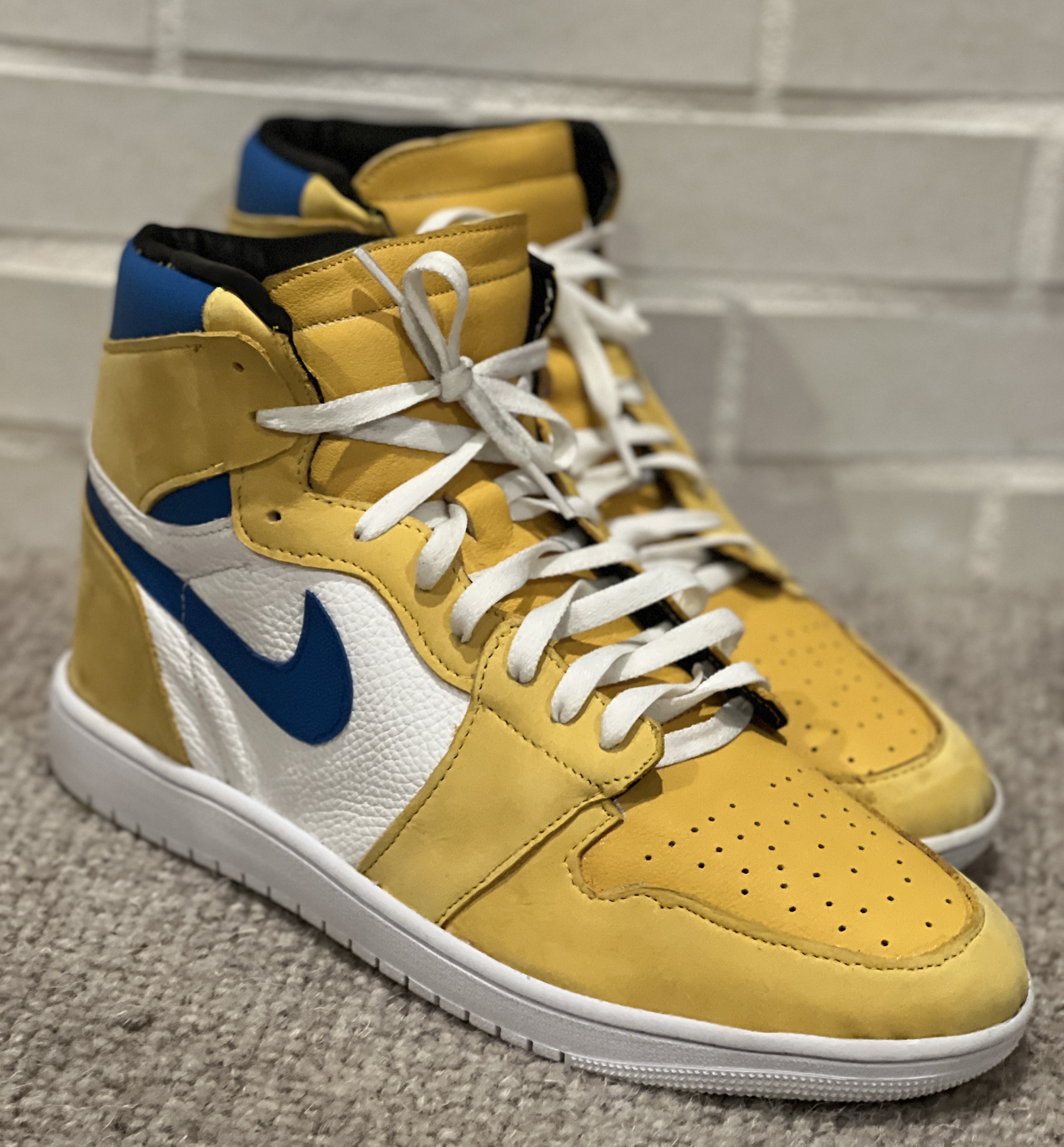 Pair of Completed Custom Air Jordans (Yellow/Blue)
