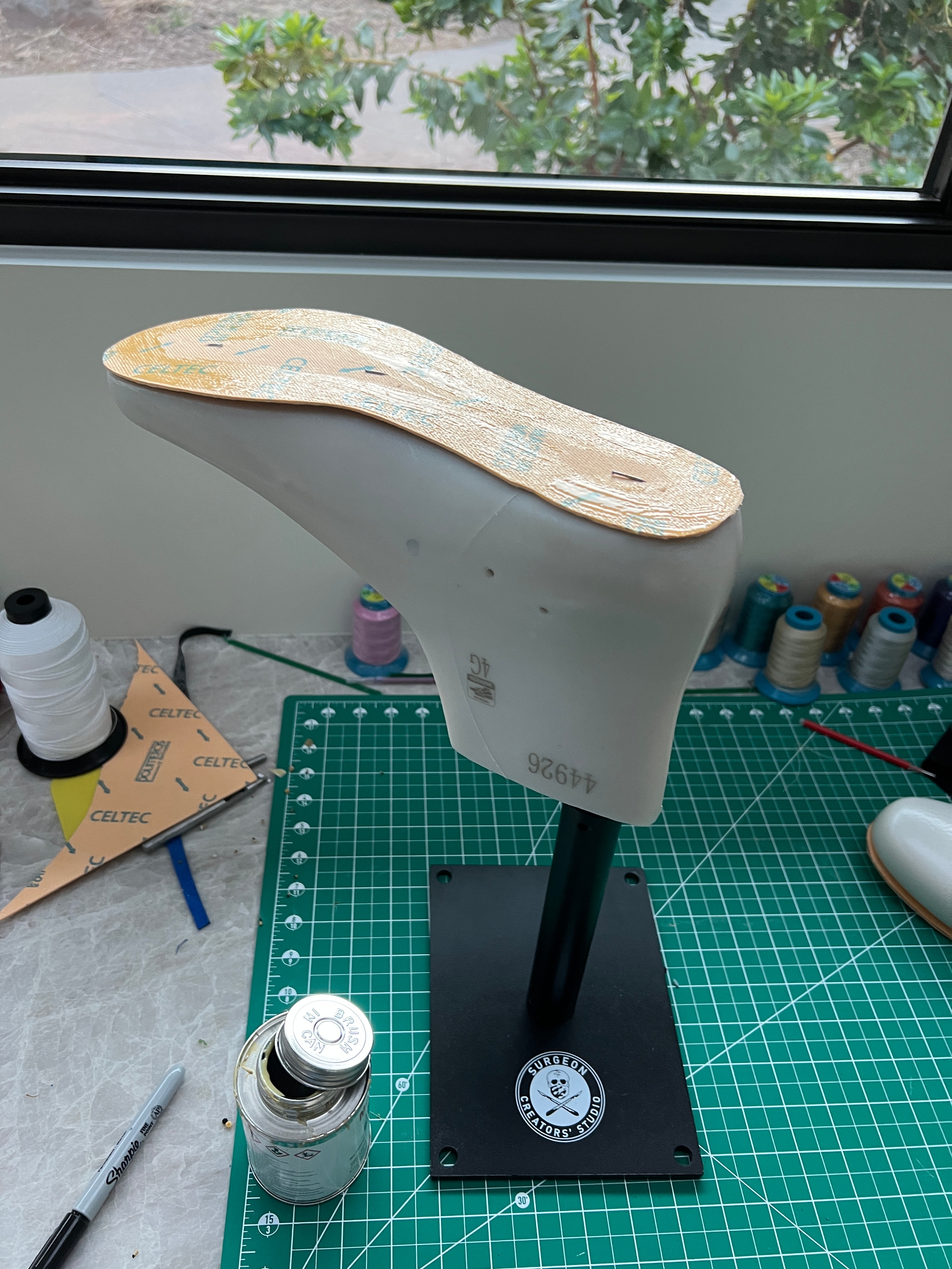 Shoe Last with Attached Sole during Construction