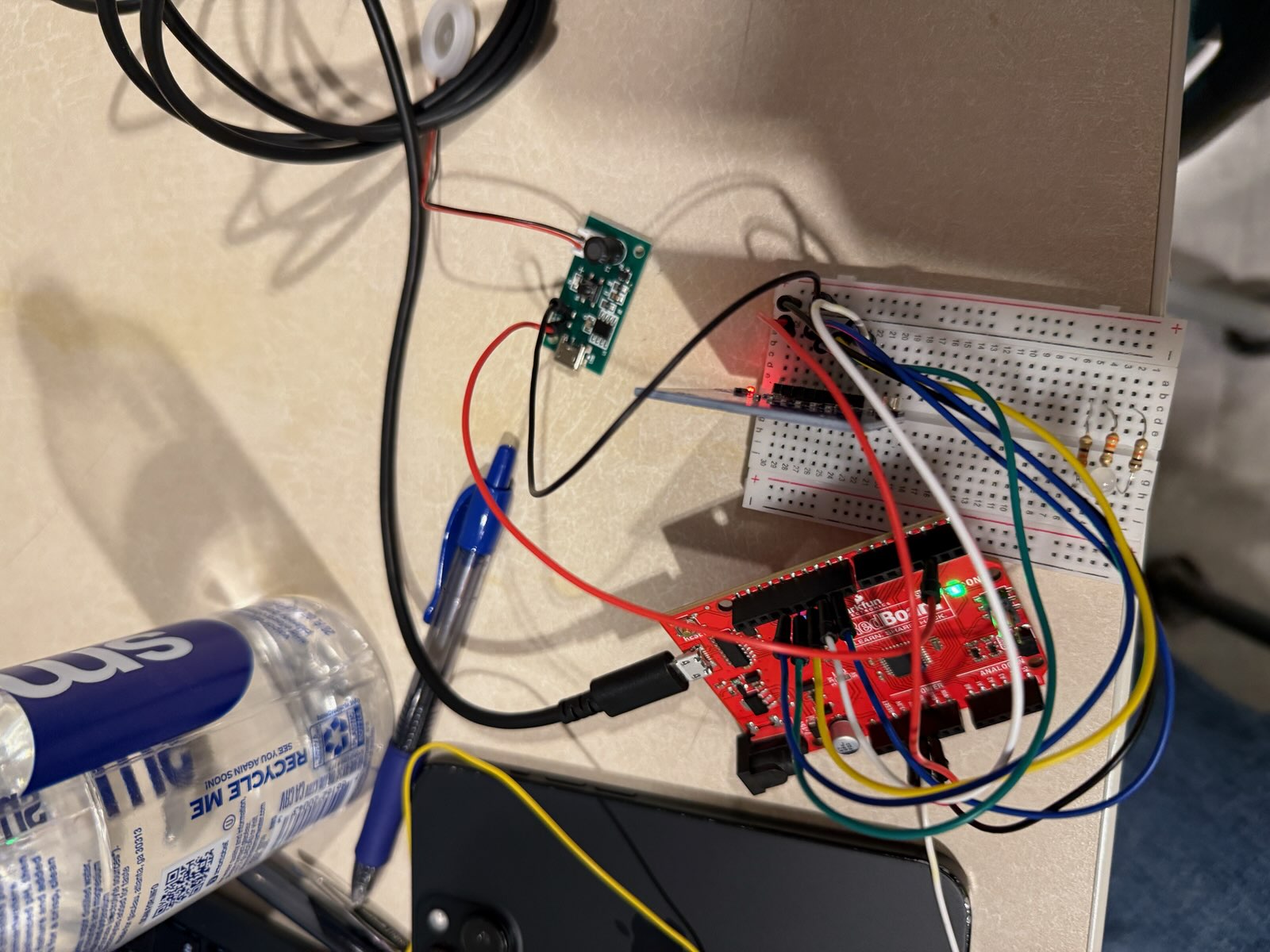 Detailed Close-up of Arduino and Breadboard Wiring