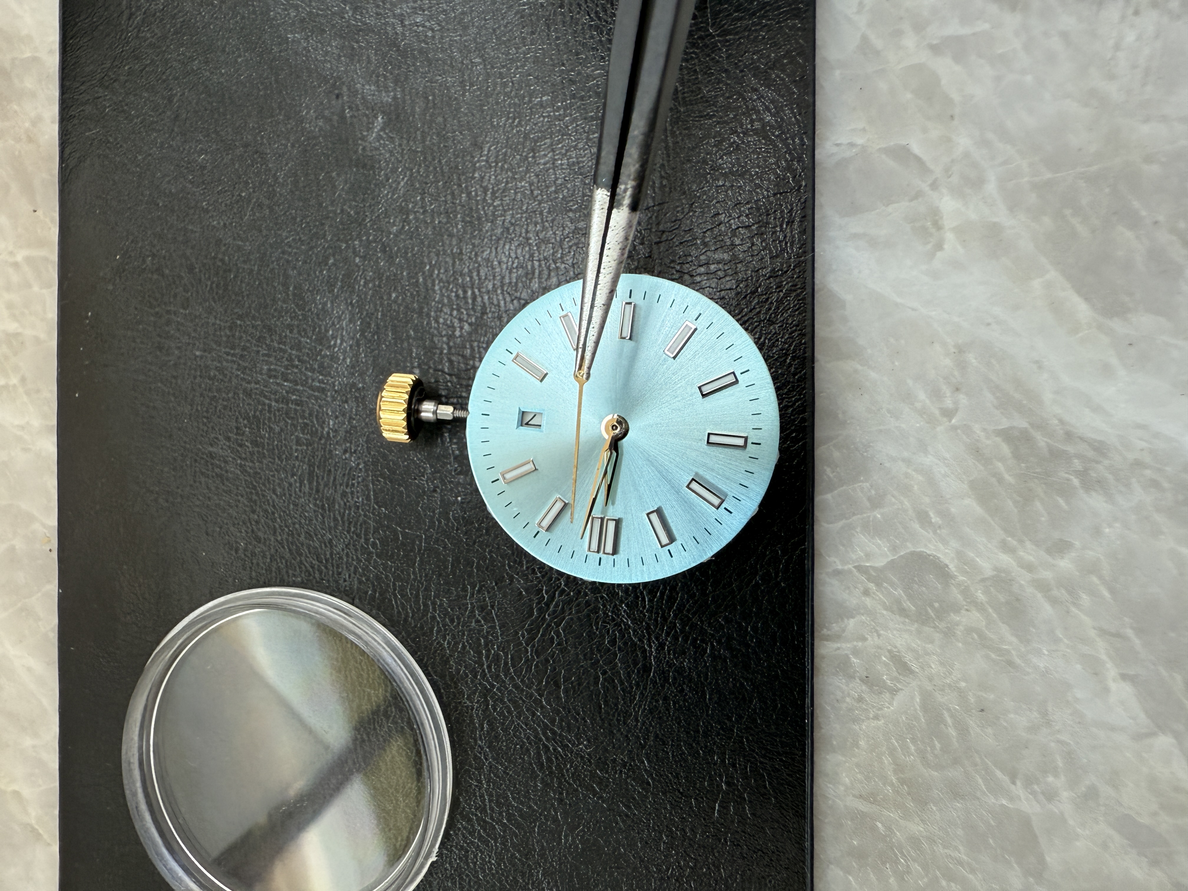 Setting Hands on an Aqua Blue Dial